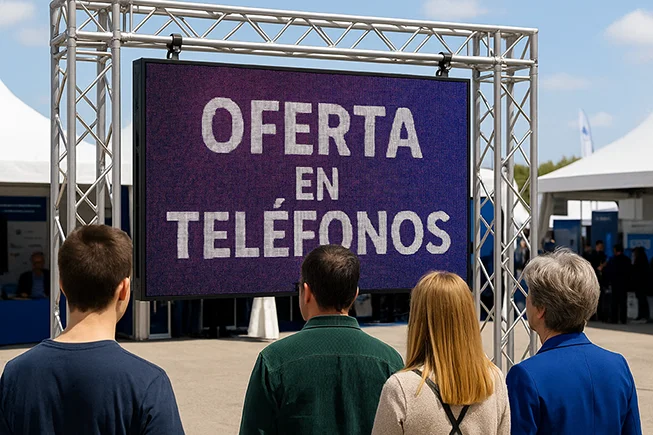 personas mirando pantalla de alquiler led estudios en feria de murcia
